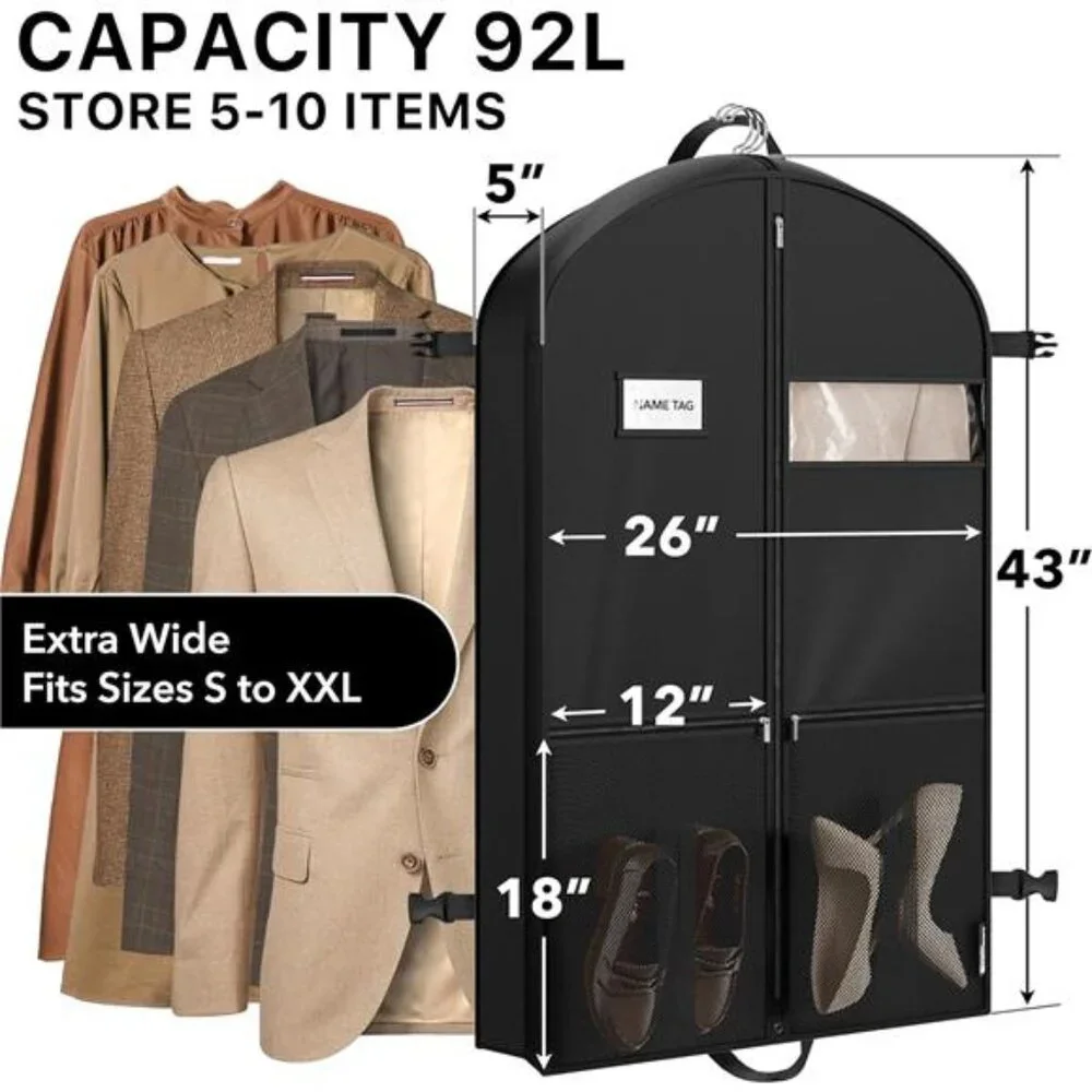 New 43'' Travel Garment Bag with Pockets for Suits, Dresses Coats, Heavy Duty